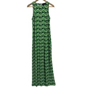 Donna Morgan Green Geometric Mod Print Sleeveless Maxi Dress in Green | Size 12